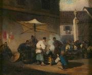 George Chinnery Street Scene, Macao, with Pigs oil on canvas